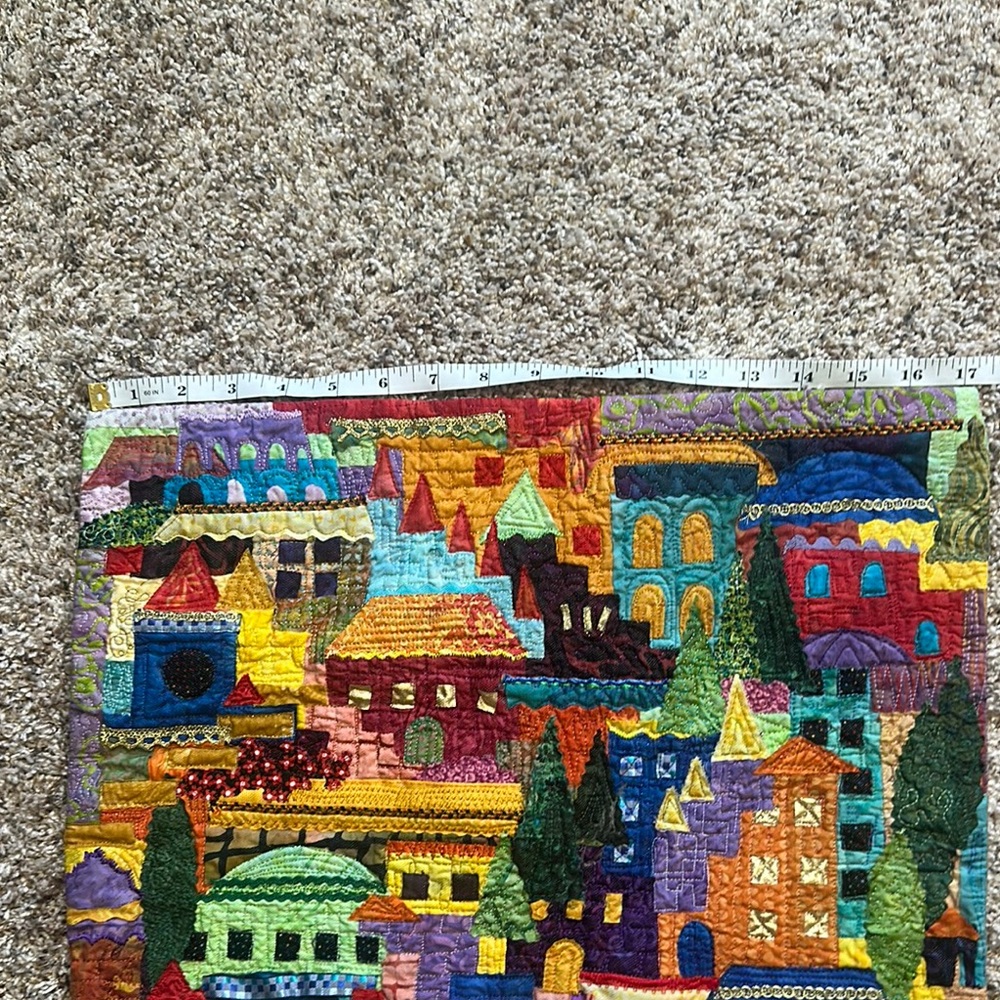 Handmade Wall Quilt Colorful Tapestry Art Piece - Picture 3 of 6